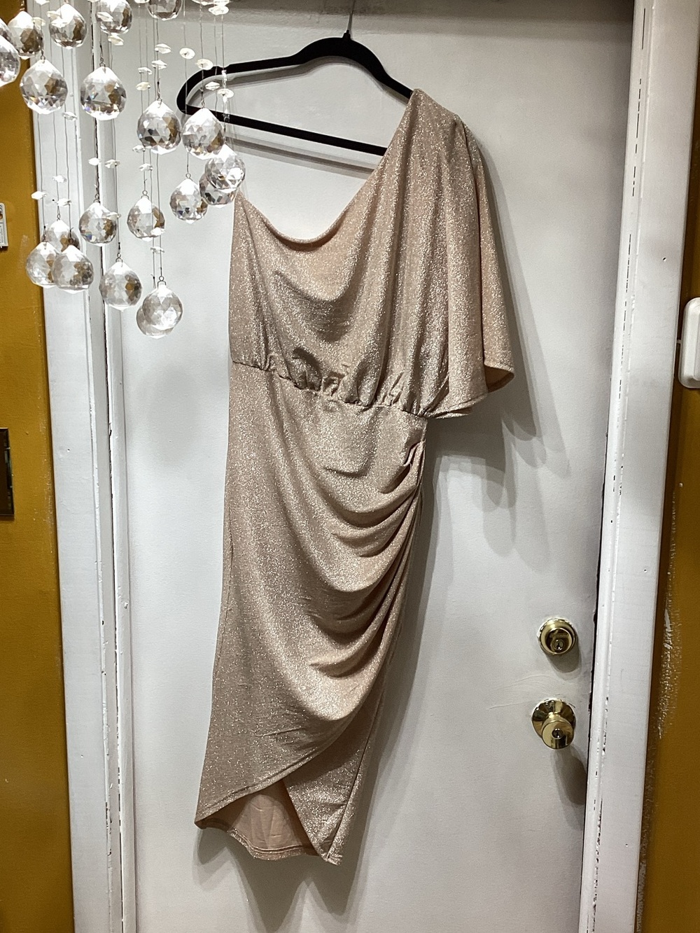 One-Shoulder Shimmer Cocktail Dress in Champagne